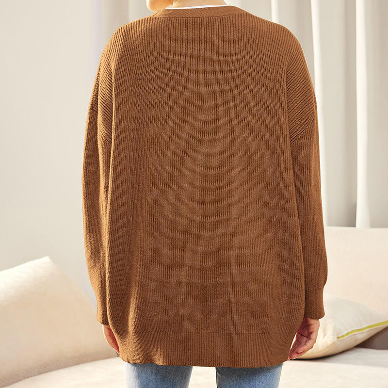 Gebreid vest met Knoopsluiting | V-hals | Oversized Vest | Gebreide Dameskleding-Boetiek Moda