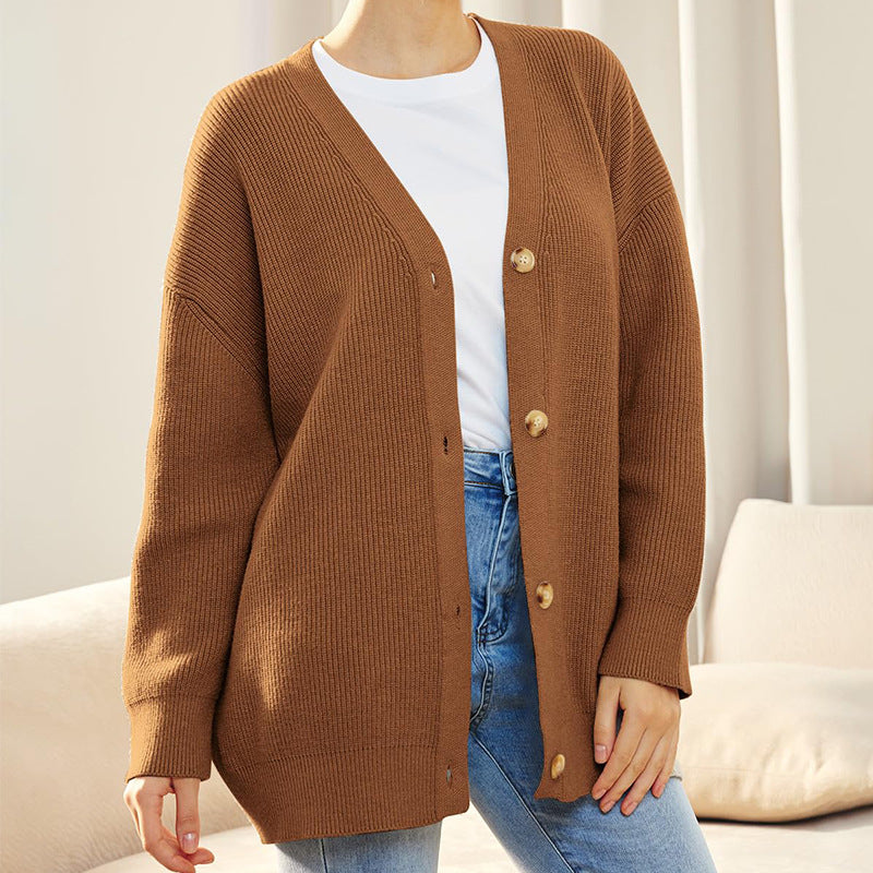 Gebreid vest met Knoopsluiting | V-hals | Oversized Vest | Gebreide Dameskleding-Boetiek Moda