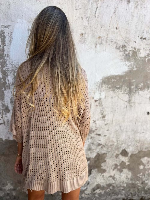 Gebreide Blouse - Losjes model - V-hals - Gebreide top met korte mouwen - Gebreide damestop-Boetiek Moda