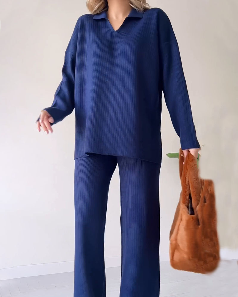 Gebreide Co-Ord Set | Wijde Pijpen | Oversized Sweater | Loungewear Set | Co-Ord Set Vrouwen-Boetiek Moda