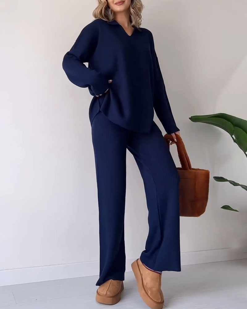 Gebreide Co-Ord Set | Wijde Pijpen | Oversized Sweater | Loungewear Set | Co-Ord Set Vrouwen-Boetiek Moda