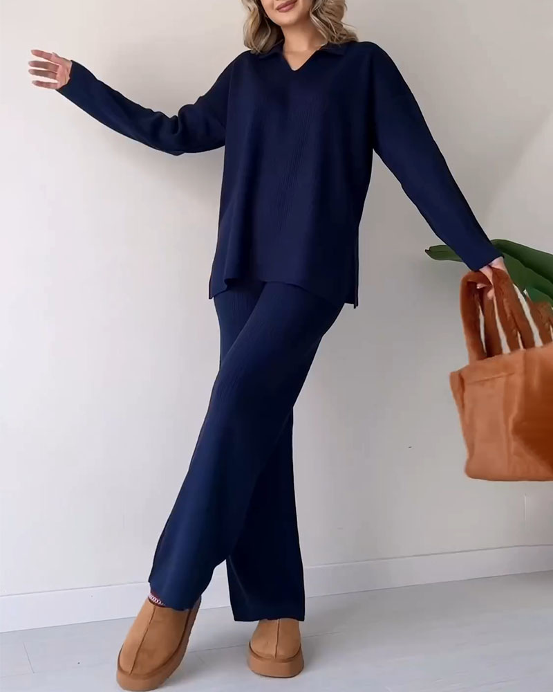 Gebreide Co-Ord Set | Wijde Pijpen | Oversized Sweater | Loungewear Set | Co-Ord Set Vrouwen-Boetiek Moda