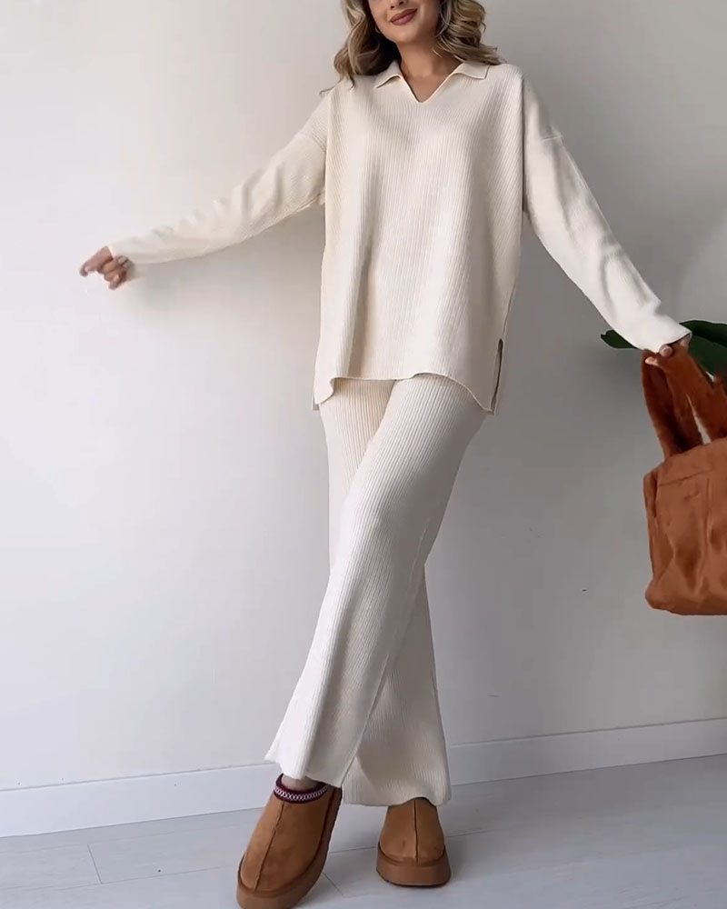 Gebreide Co-Ord Set | Wijde Pijpen | Oversized Sweater | Loungewear Set | Co-Ord Set Vrouwen-Boetiek Moda