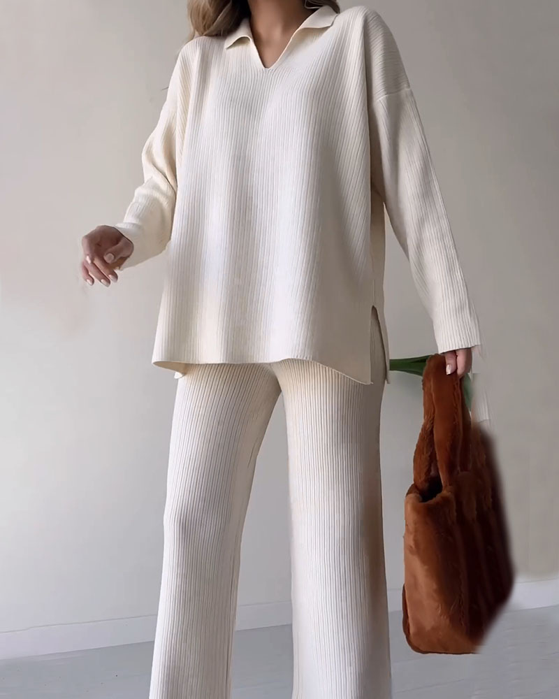 Gebreide Co-Ord Set | Wijde Pijpen | Oversized Sweater | Loungewear Set | Co-Ord Set Vrouwen-Boetiek Moda