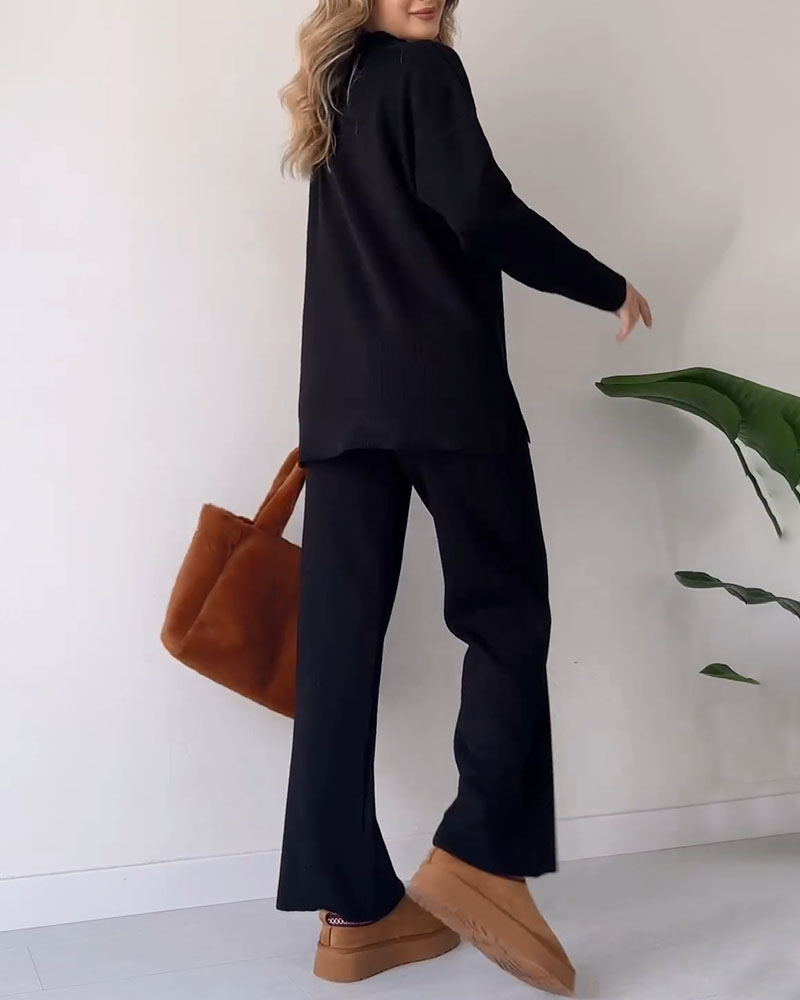 Gebreide Co-Ord Set | Wijde Pijpen | Oversized Sweater | Loungewear Set | Co-Ord Set Vrouwen-Boetiek Moda