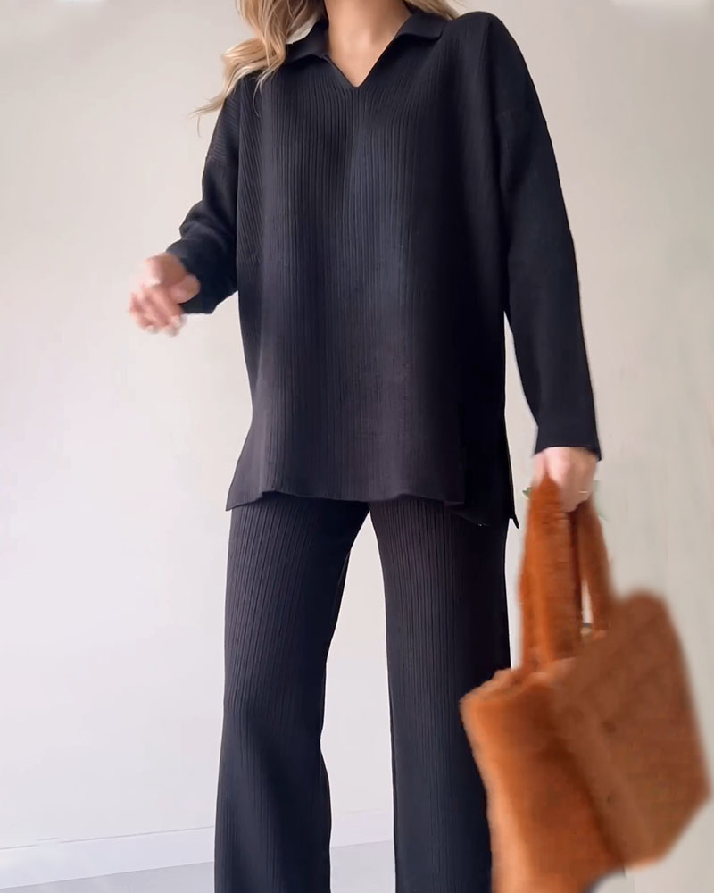Gebreide Co-Ord Set | Wijde Pijpen | Oversized Sweater | Loungewear Set | Co-Ord Set Vrouwen-Boetiek Moda