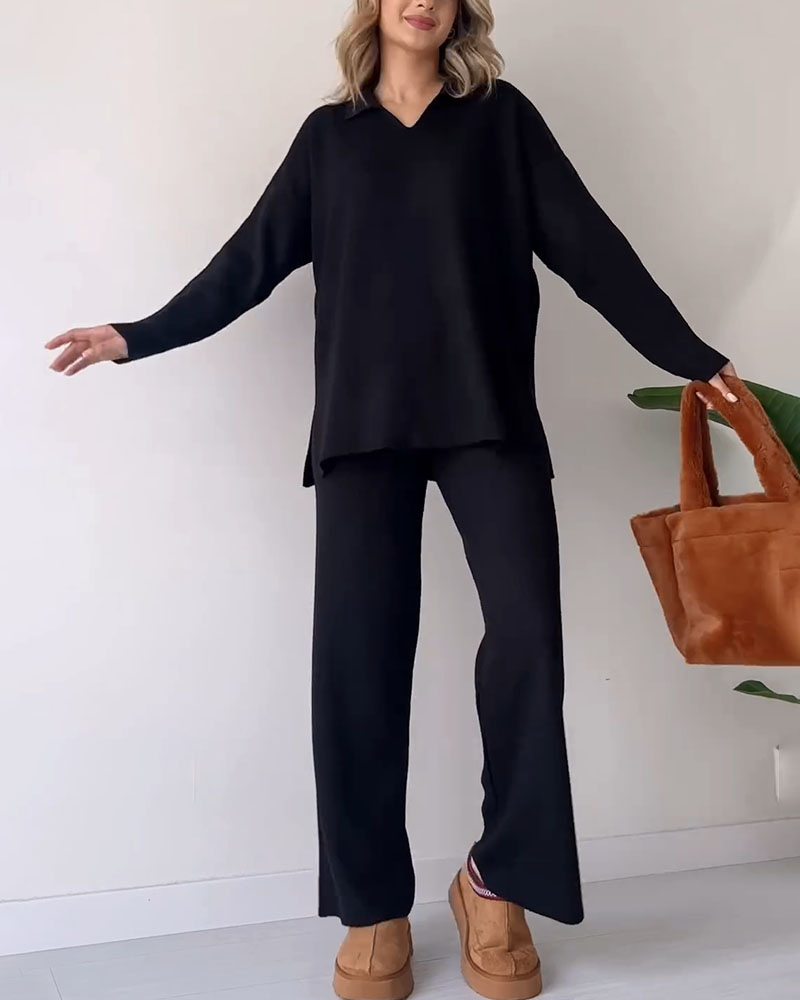 Gebreide Co-Ord Set | Wijde Pijpen | Oversized Sweater | Loungewear Set | Co-Ord Set Vrouwen-Boetiek Moda