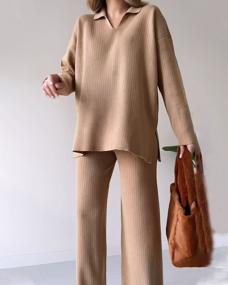 Gebreide Co-Ord Set | Wijde Pijpen | Oversized Sweater | Loungewear Set | Co-Ord Set Vrouwen-Boetiek Moda