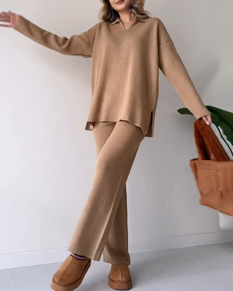Gebreide Co-Ord Set | Wijde Pijpen | Oversized Sweater | Loungewear Set | Co-Ord Set Vrouwen-Boetiek Moda