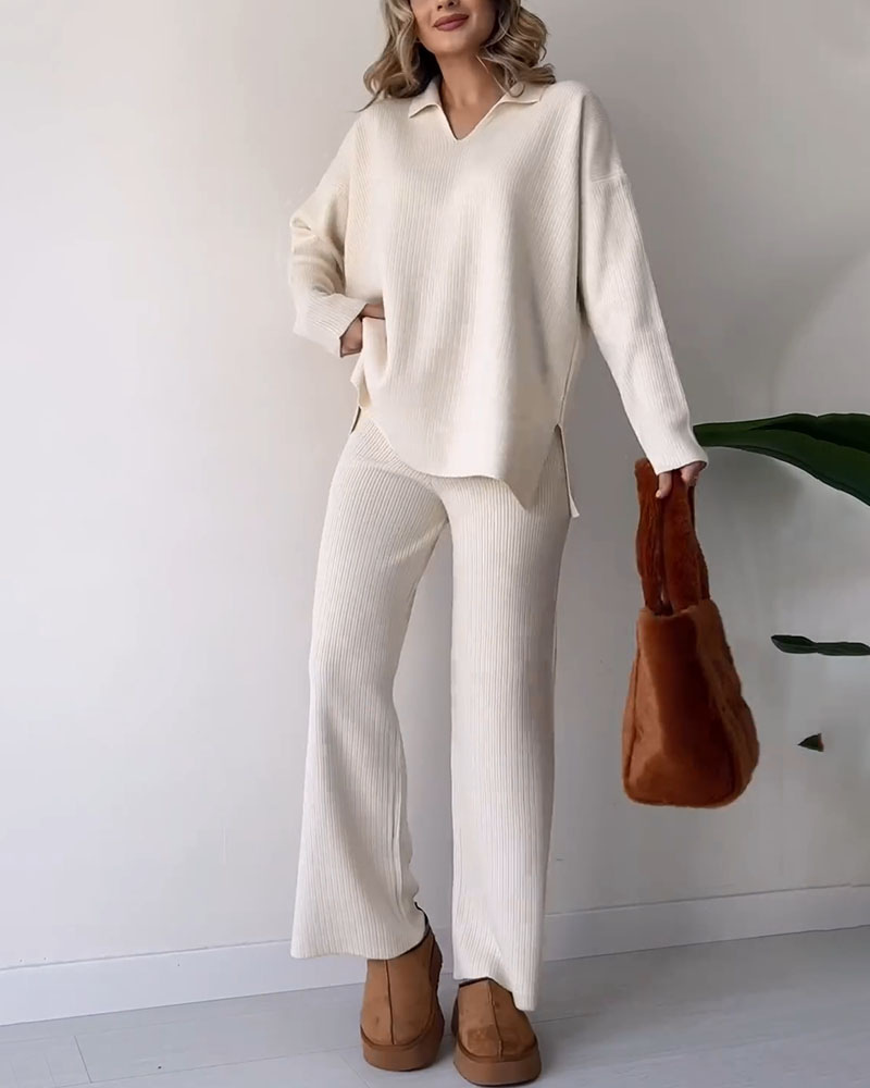 Gebreide Co-Ord Set | Wijde Pijpen | Oversized Sweater | Loungewear Set | Co-Ord Set Vrouwen-Boetiek Moda