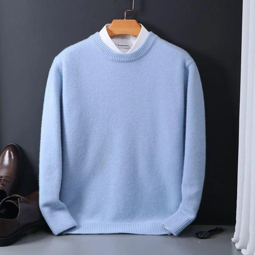 Gebreide Trui - Effen gebreide trui met ronde hals voor heren voor de winter-Boetiek Moda