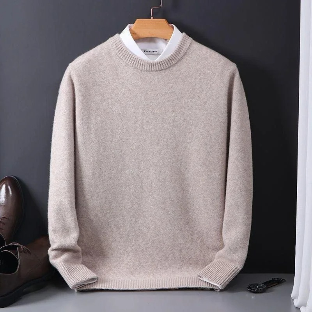 Gebreide Trui - Effen gebreide trui met ronde hals voor heren voor de winter-Boetiek Moda