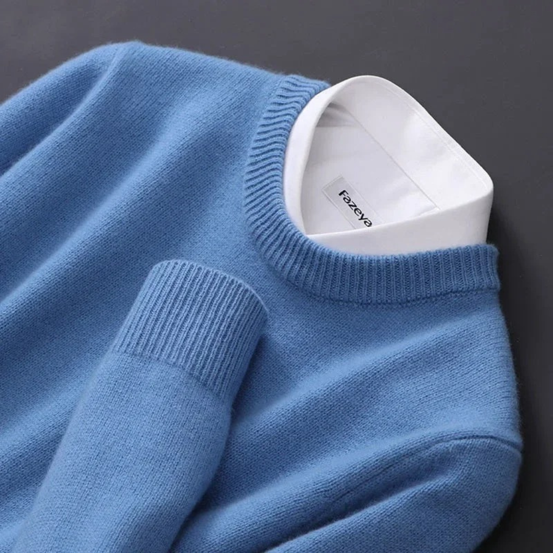 Gebreide Trui - Effen gebreide trui met ronde hals voor heren voor de winter-Boetiek Moda