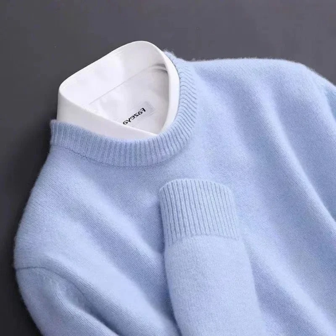 Gebreide Trui - Effen gebreide trui met ronde hals voor heren voor de winter-Boetiek Moda