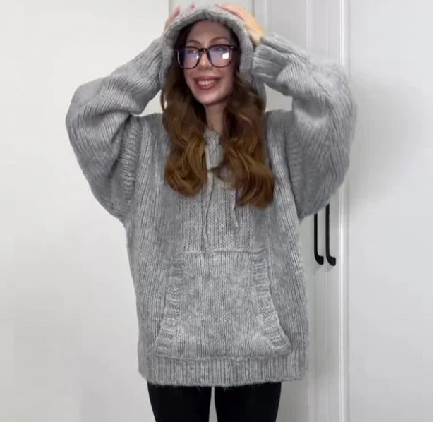 Gebreide Trui - Met capuchon - Pullover - Oversized trui - Damesbreigoed-Boetiek Moda