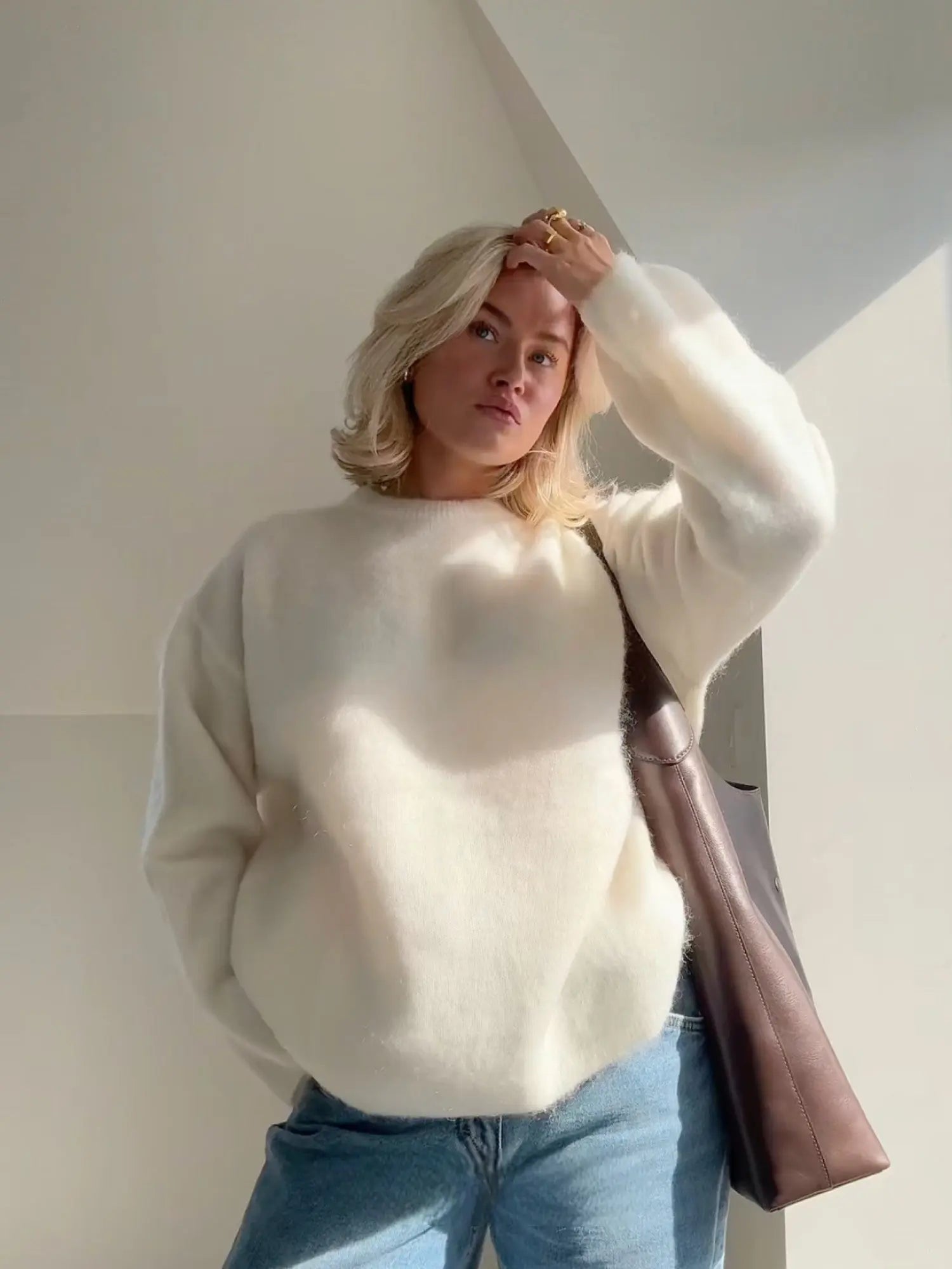 Gebreide Trui - Oversized - Pluizig - Pullover - Damesbreigoed-Boetiek Moda