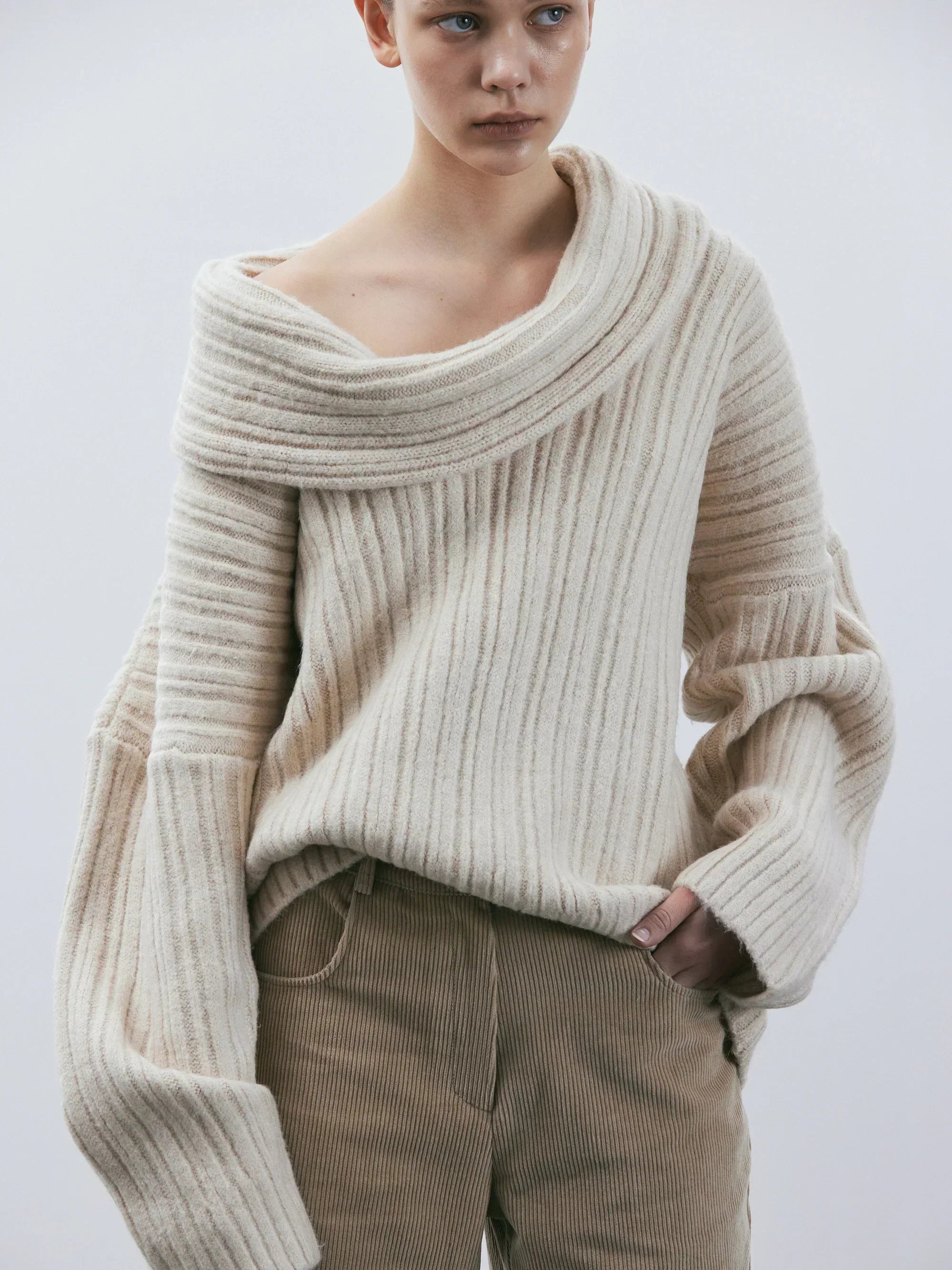 Gebreide Trui - Oversized off-shoulder pullover voor dames-Boetiek Moda