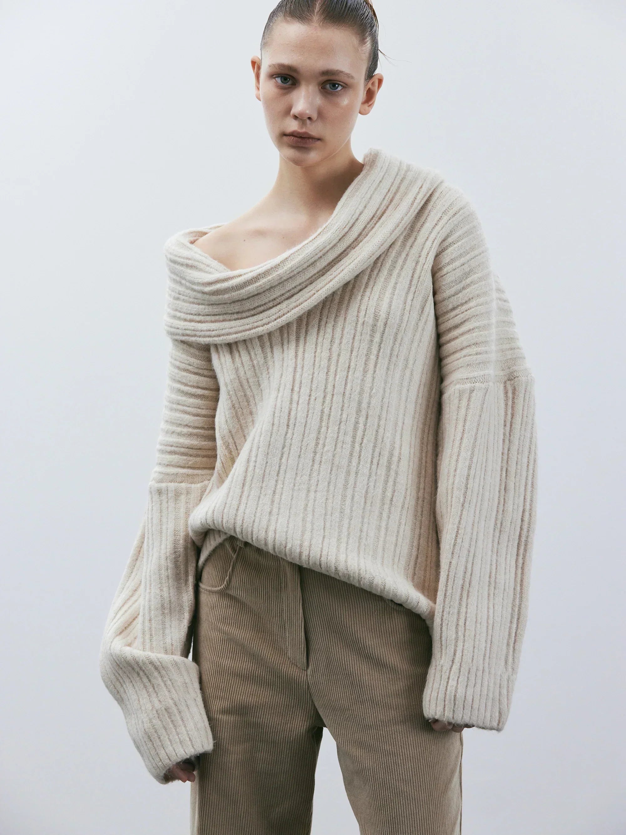 Gebreide Trui - Oversized off-shoulder pullover voor dames-Boetiek Moda