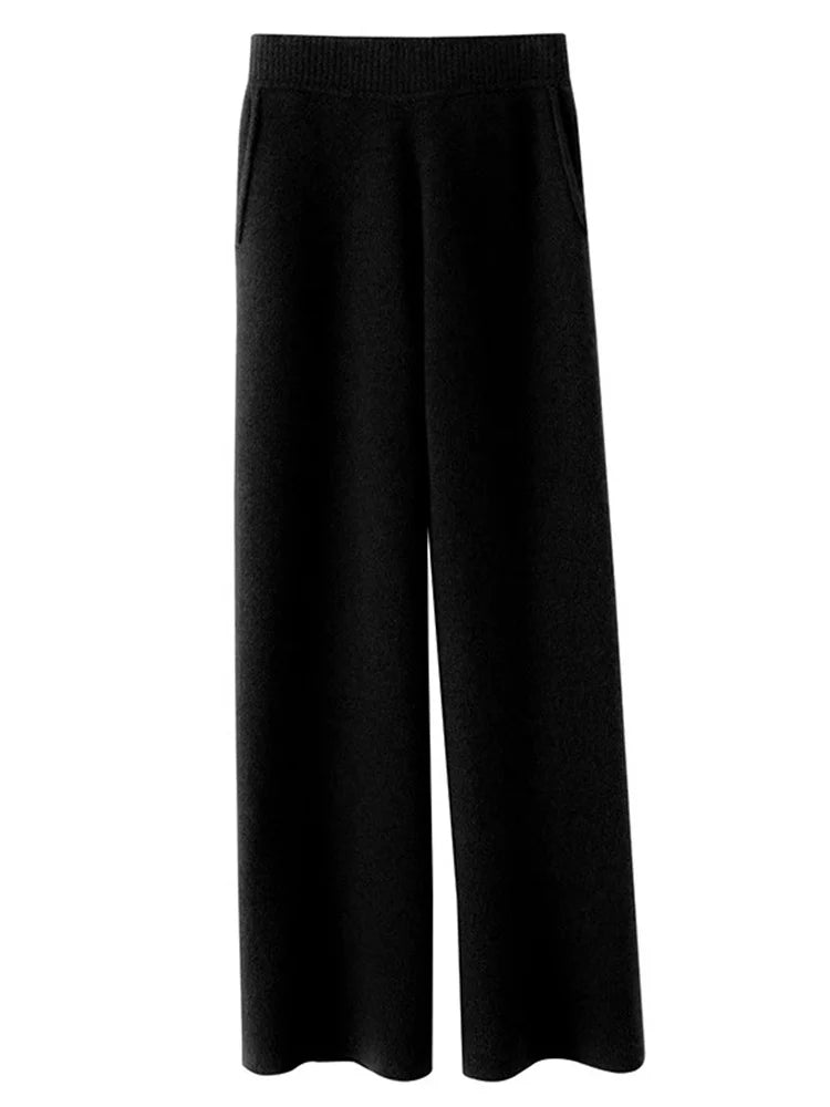 Gebreide broek - Casual - Elastische taille - Broek met wijde pijpen - Damesloungebroek-Boetiek Moda