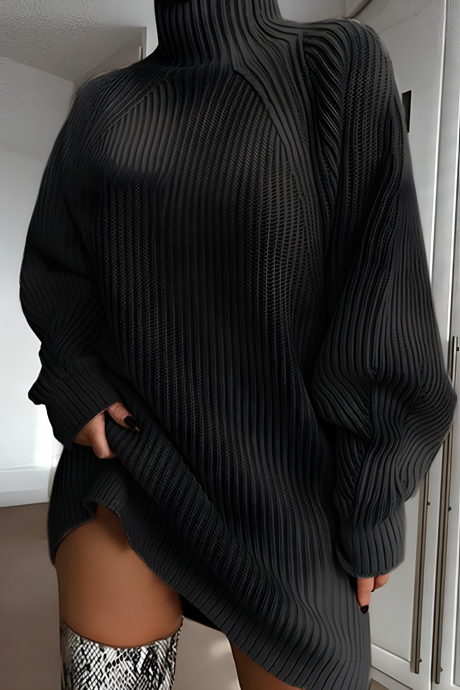 Gebreide jurk | Coltrui | Lange Mouwen | Trui Dress | Winterjurk-Boetiek Moda