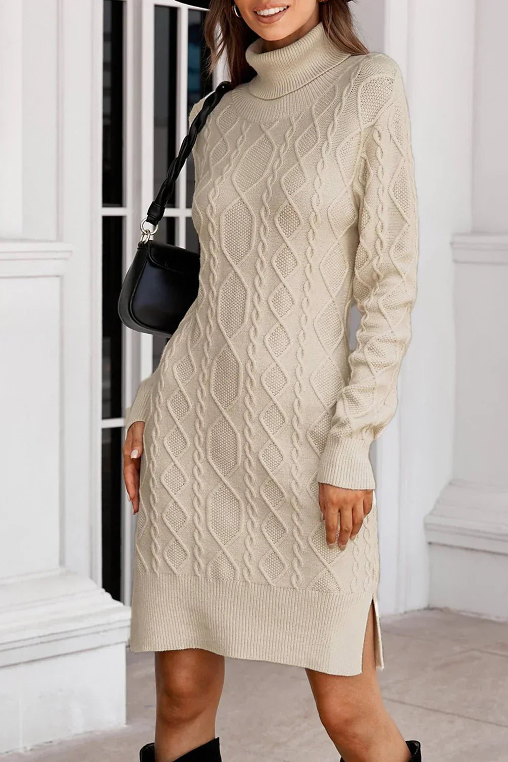 Gebreide jurk | Losse pasvorm | Lange mouwen | Jurk met col | Winterjurk-Boetiek Moda