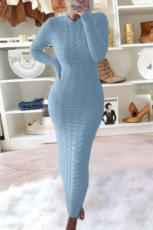 Gebreide maxi-jurk - Lange mouwen - Bodycon - Jumper Maxi-jurk - Damesbreigoed-Boetiek Moda