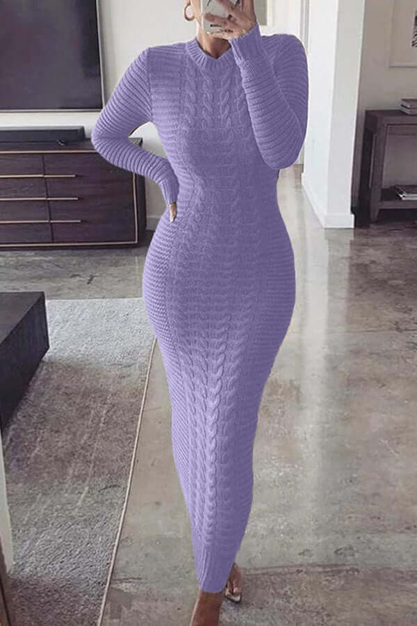 Gebreide maxi-jurk - Lange mouwen - Bodycon - Jumper Maxi-jurk - Damesbreigoed-Boetiek Moda