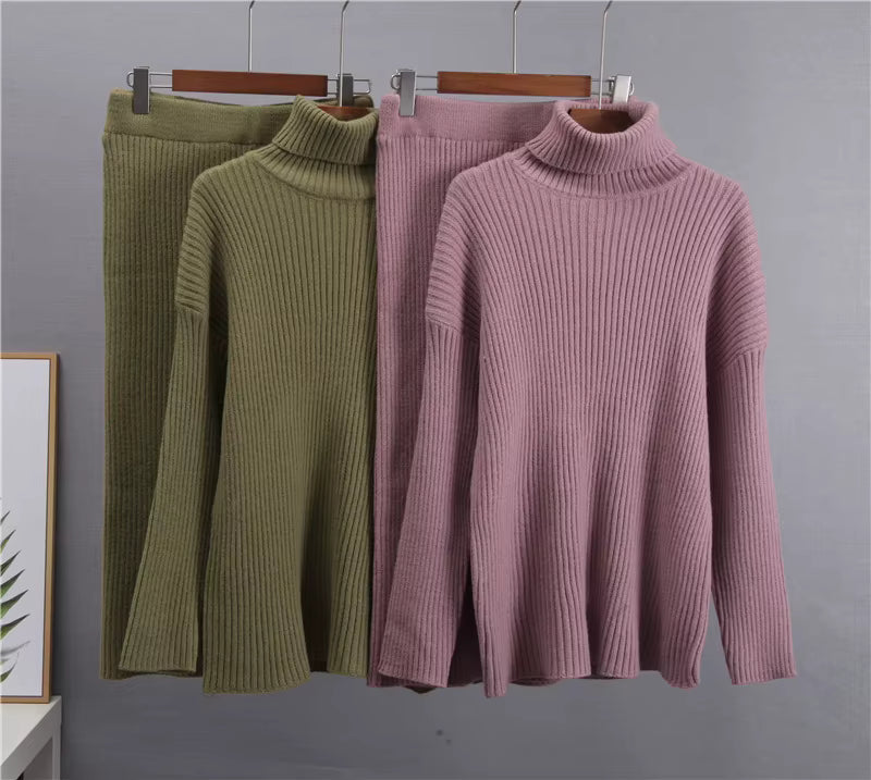 Gebreide set - Coltrui - Midirok - Gebreide tweedelige set - Trui-rok set-Boetiek Moda