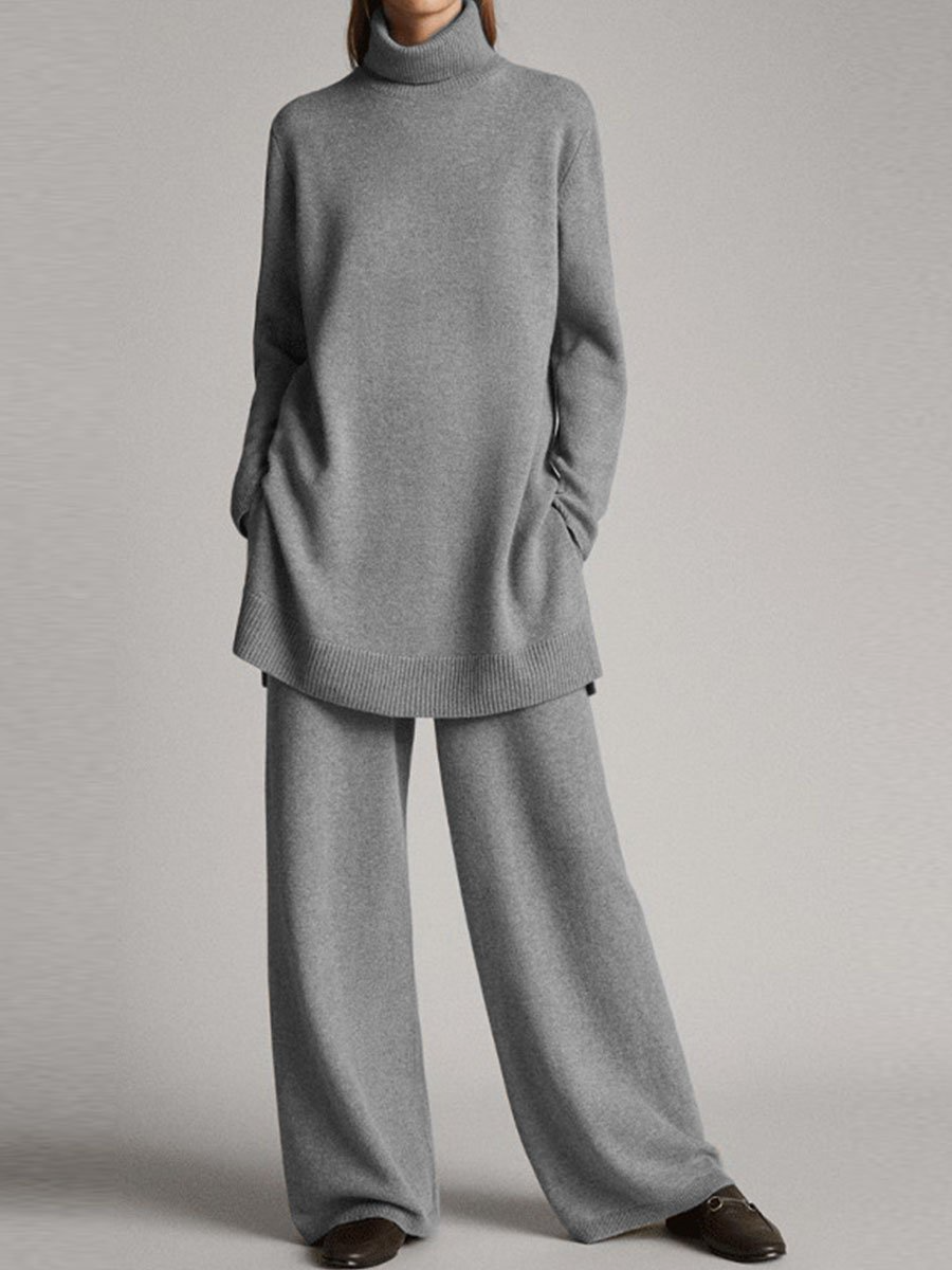 Gebreide set - Coltrui - Wijde pijpen - Gebreide tweedelige set - Loungewear voor dames-Boetiek Moda