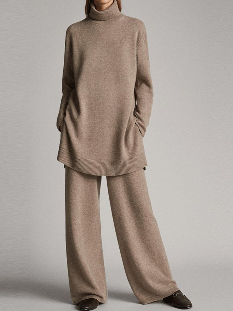 Gebreide set - Coltrui - Wijde pijpen - Gebreide tweedelige set - Loungewear voor dames-Boetiek Moda