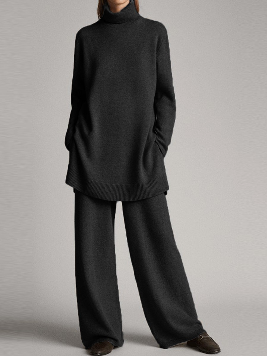 Gebreide set - Coltrui - Wijde pijpen - Gebreide tweedelige set - Loungewear voor dames-Boetiek Moda