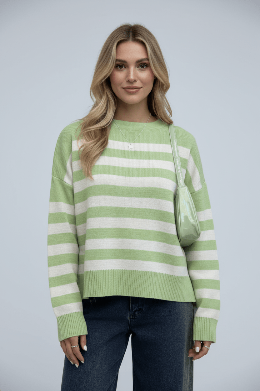 Gebreide trui | Gestreepte | Relaxed fit | Gebreide pullover | Dames trui-Boetiek Moda