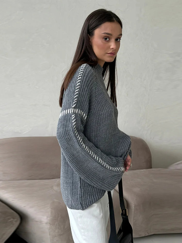 Gebreide trui - Hoge hals - Losjes model - Gebreide trui - Knitwear Vrouwen-Boetiek Moda
