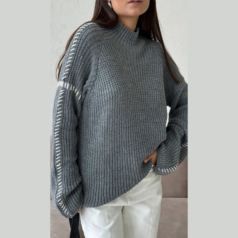 Gebreide trui - Hoge hals - Losjes model - Gebreide trui - Knitwear Vrouwen-Boetiek Moda