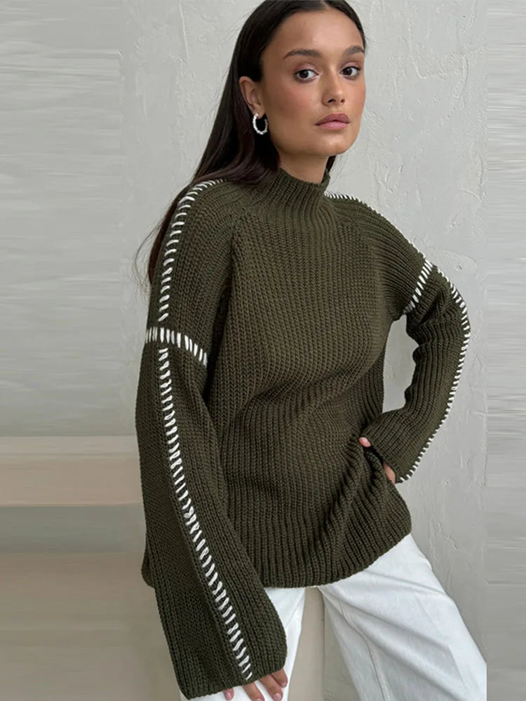 Gebreide trui - Hoge hals - Losjes model - Gebreide trui - Knitwear Vrouwen-Boetiek Moda