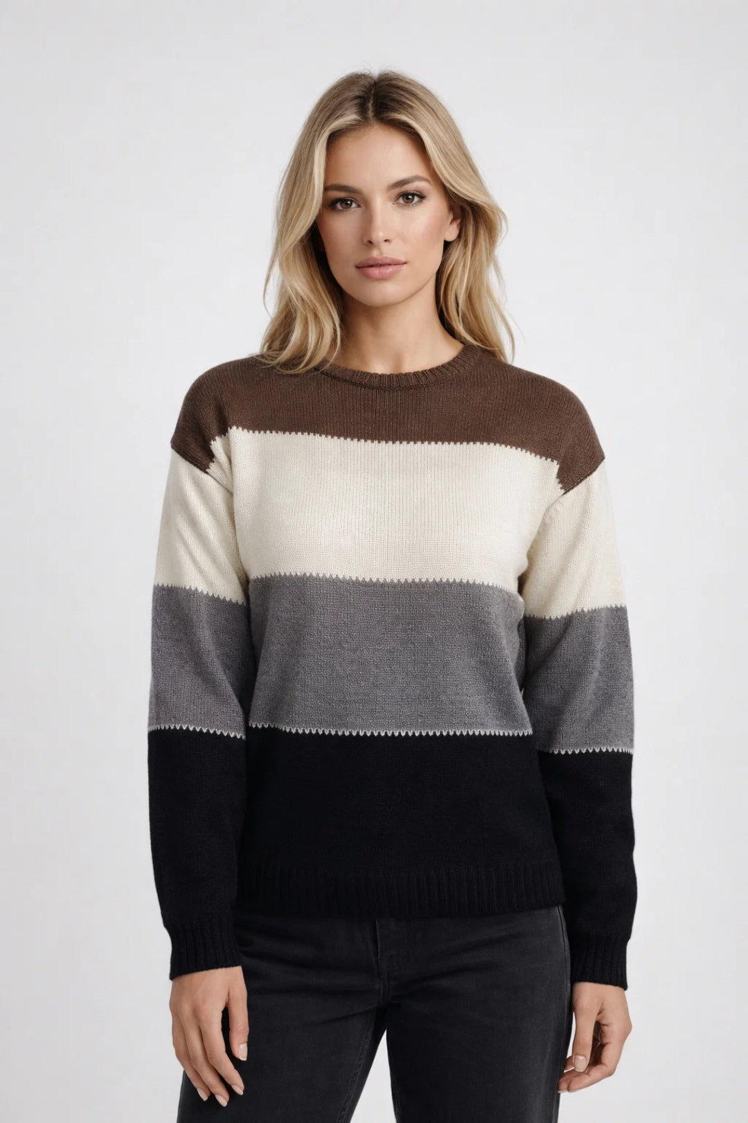 Gebreide trui - Losvallende gestreepte pullover voor dames-Boetiek Moda