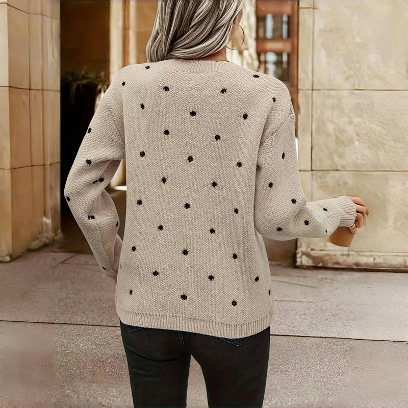 Gebreide trui - Polka Dot - Relaxed Fit - Trui met ronde hals - Dames Knitwear-Boetiek Moda