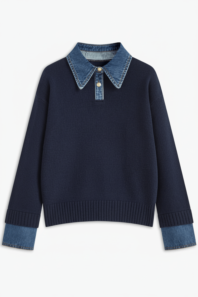 Gebreide trui - Relaxed fit gebreide trui met kraag voor dames-Boetiek Moda