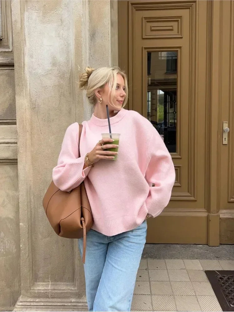 Gebreide trui | Roze | Oversized | Trui | Trui voor dames-Boetiek Moda
