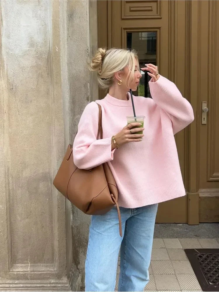 Gebreide trui | Roze | Oversized | Trui | Trui voor dames-Boetiek Moda