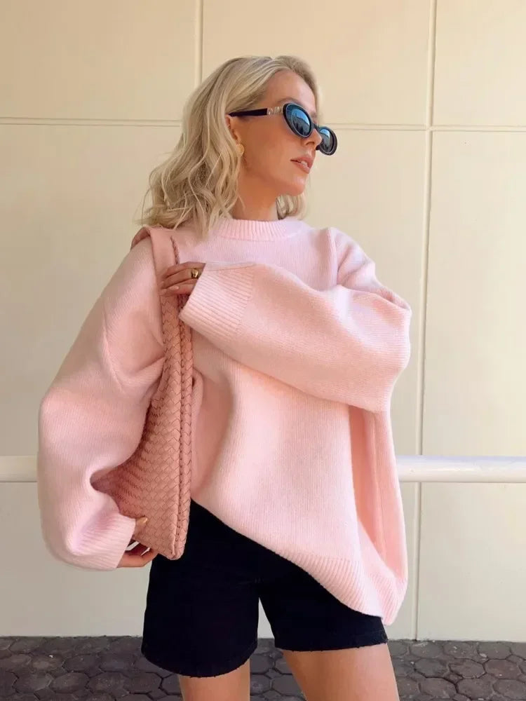 Gebreide trui | Roze | Oversized | Trui | Trui voor dames-Boetiek Moda