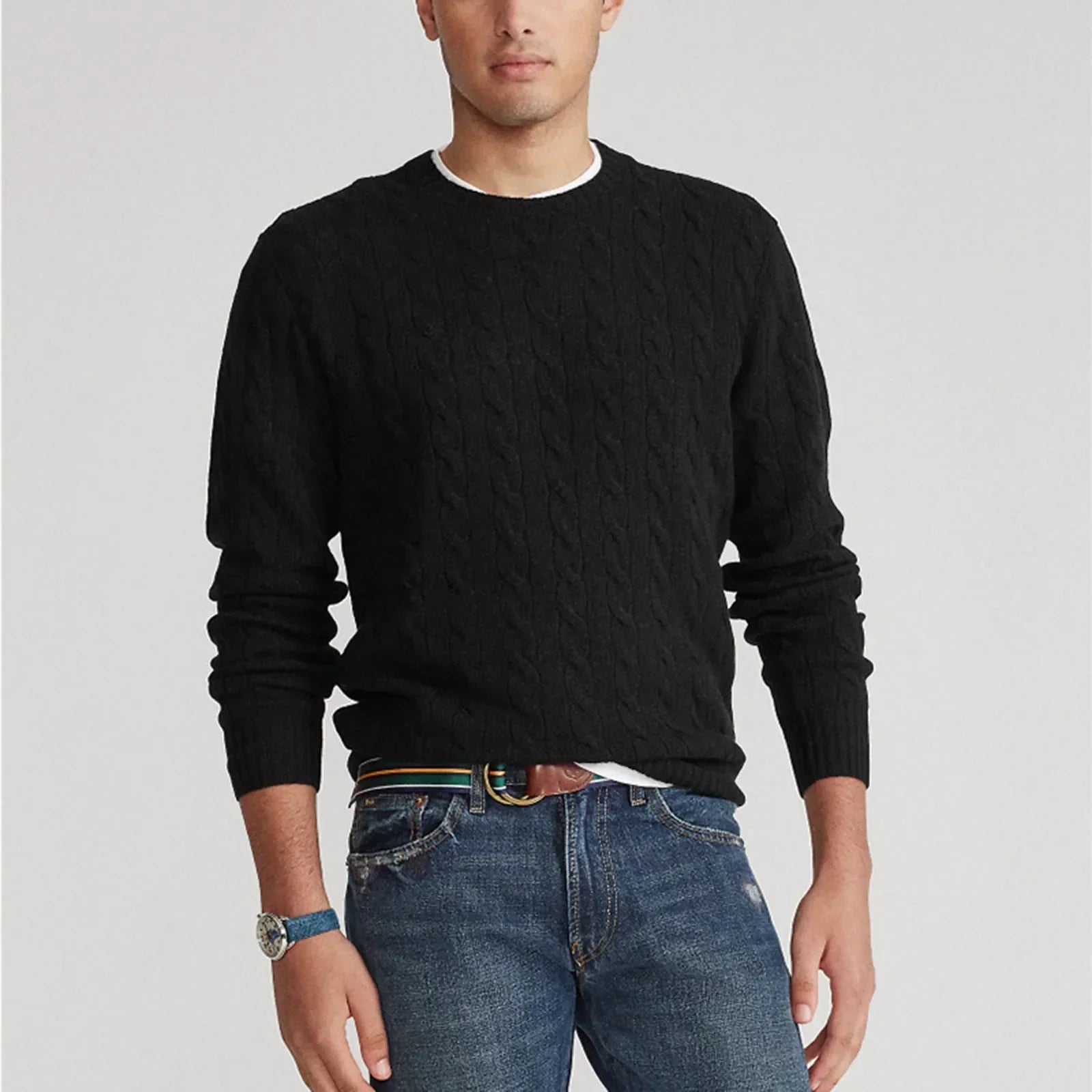 Gebreide trui – Vlechtpatroon – Ronde hals – Trui – Heren trui-Boetiek Moda