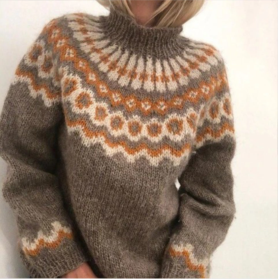 Gebreide trui - Warme gebreide Scandinavische pullover voor dames voor de winter-Boetiek Moda