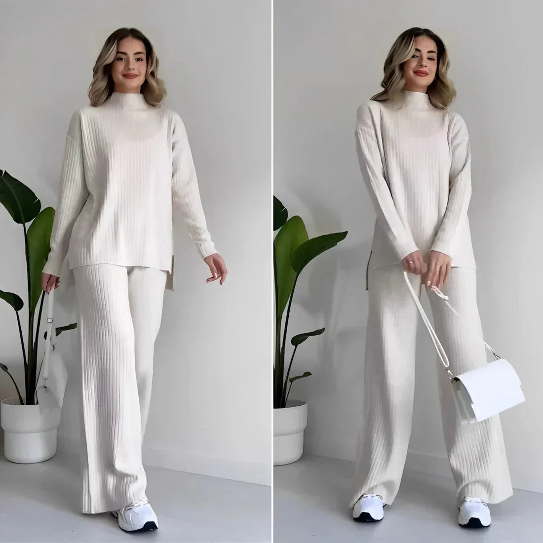 Gebreide tweedelige set | Loose Fit | Coltrui | Gebreide Co-Ord Set | Dames Loungewear-Boetiek Moda