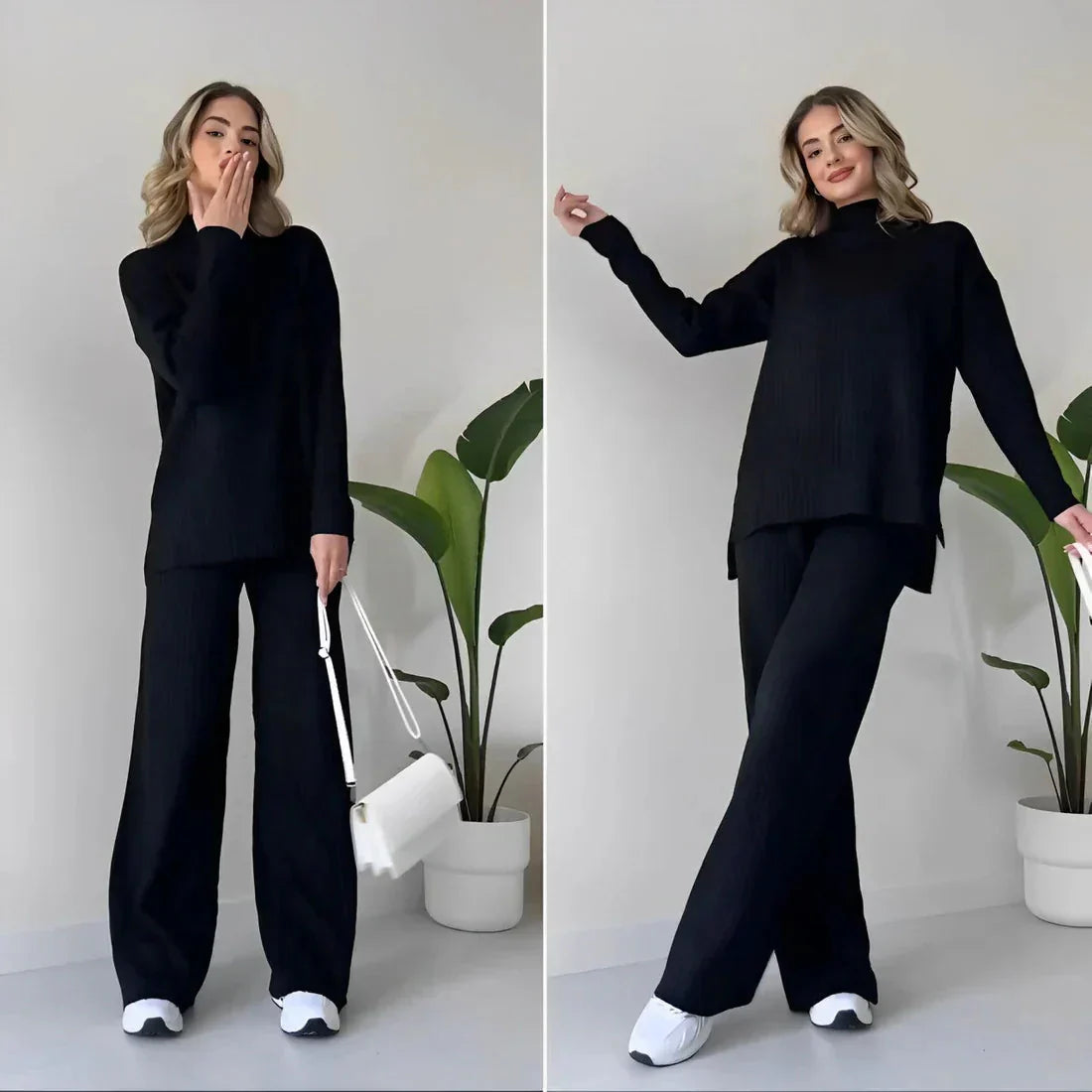 Gebreide tweedelige set | Loose Fit | Coltrui | Gebreide Co-Ord Set | Dames Loungewear-Boetiek Moda