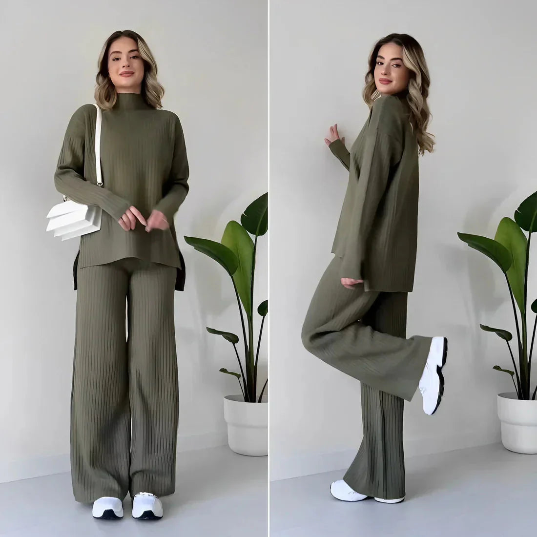 Gebreide tweedelige set | Loose Fit | Coltrui | Gebreide Co-Ord Set | Dames Loungewear-Boetiek Moda
