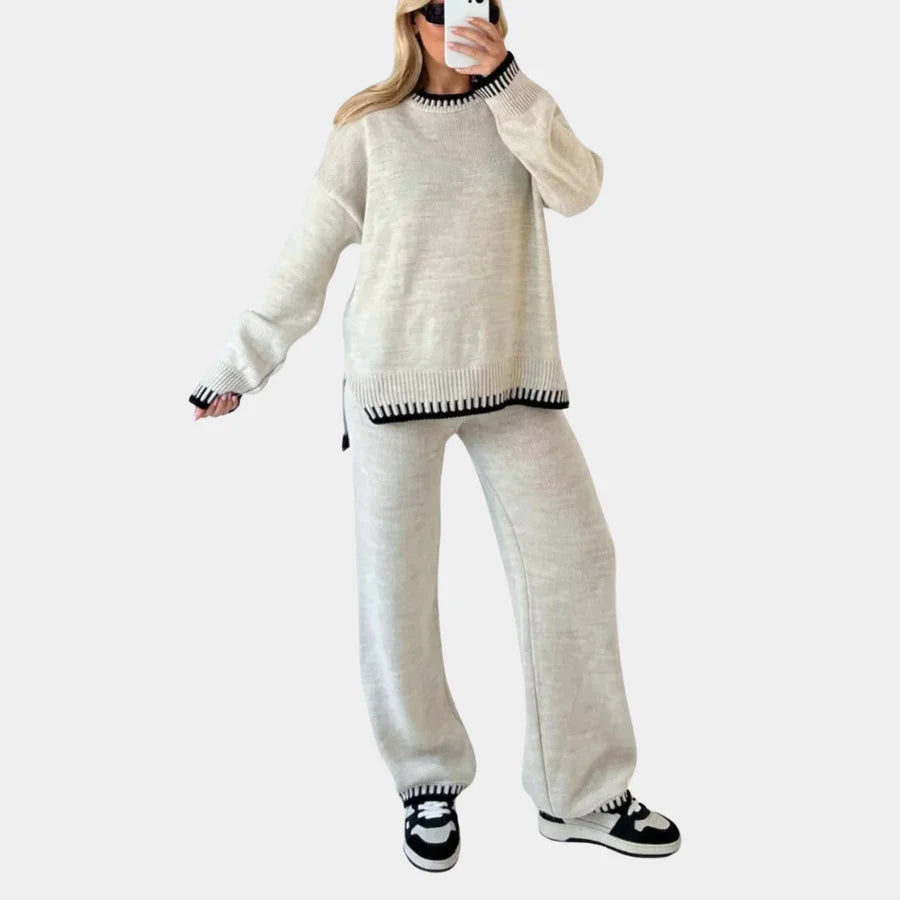 Gebreide tweedelige set | Losjes vallend | Wijde pijpen | Gebreide loungewear set | Winterkleding voor dames-Boetiek Moda