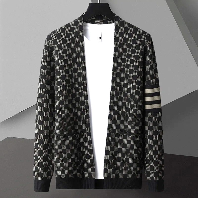 Geruit vest - Geruit dun open vest met zakken voor heren-Boetiek Moda