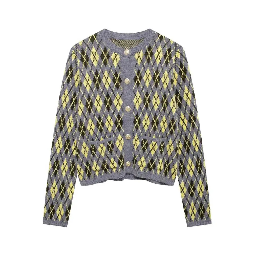 Geruite Vest | Argyle-patroon | Knoopsluiting | Gebreide vest | Damesbreigoed-Boetiek Moda