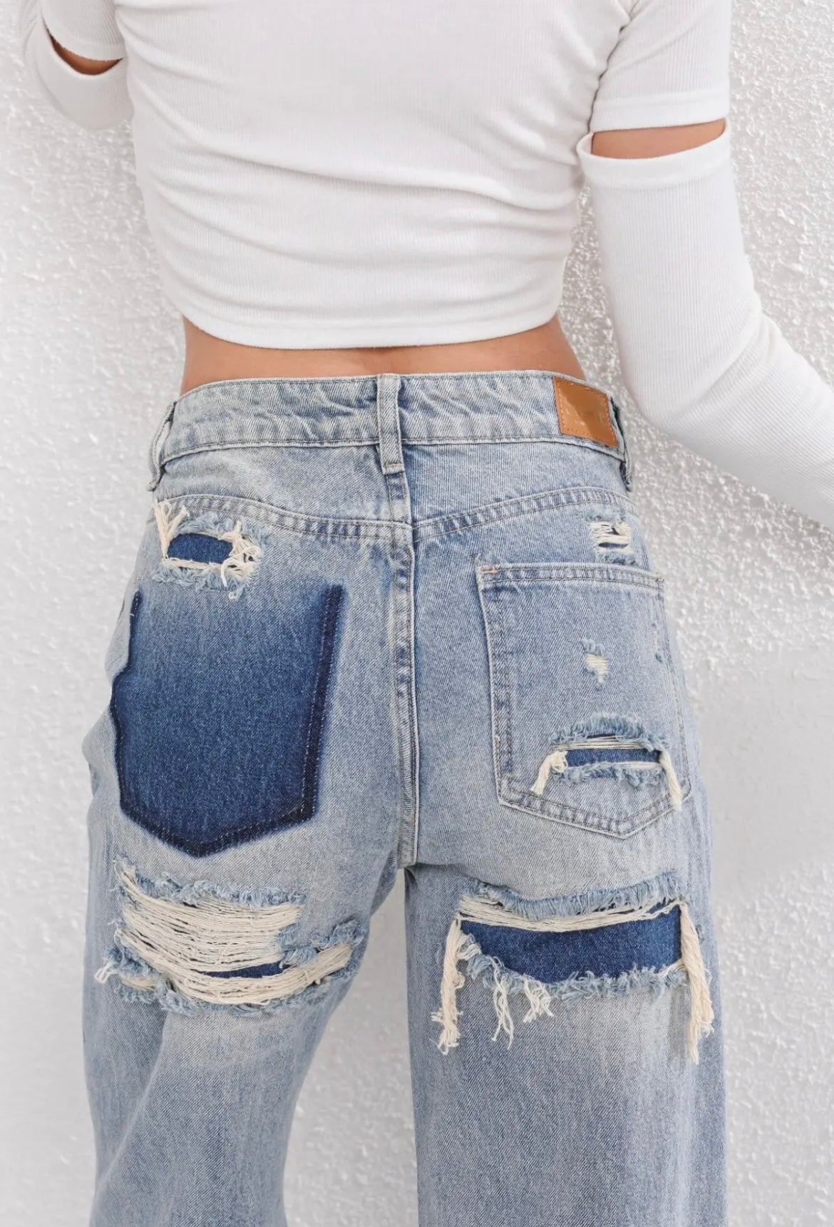 Gescheurde jeans - Hoge taille - Losse pasvorm - Jeans met wijde pijpen - Dames Jeans-Boetiek Moda